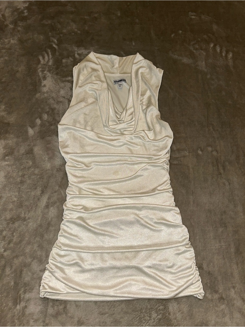Express Cream Cowl Neck Ruched Mini Dress XS
